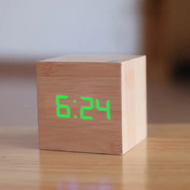 Compact Black Cube Alarm Clock with Date and Temperature Display