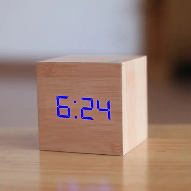 Compact Black Cube Alarm Clock with Date and Temperature Display