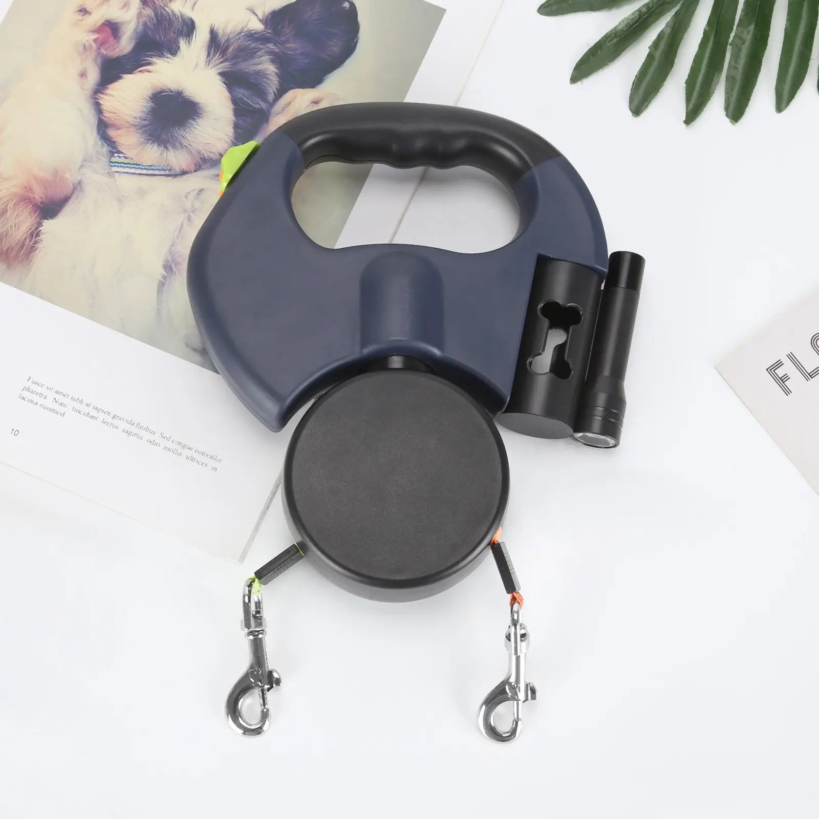 LED Flashlight Dog Leash – Dual Retractable Design for Walking Two Dogs