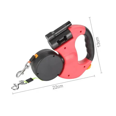 LED Flashlight Dog Leash – Dual Retractable Design for Walking Two Dogs