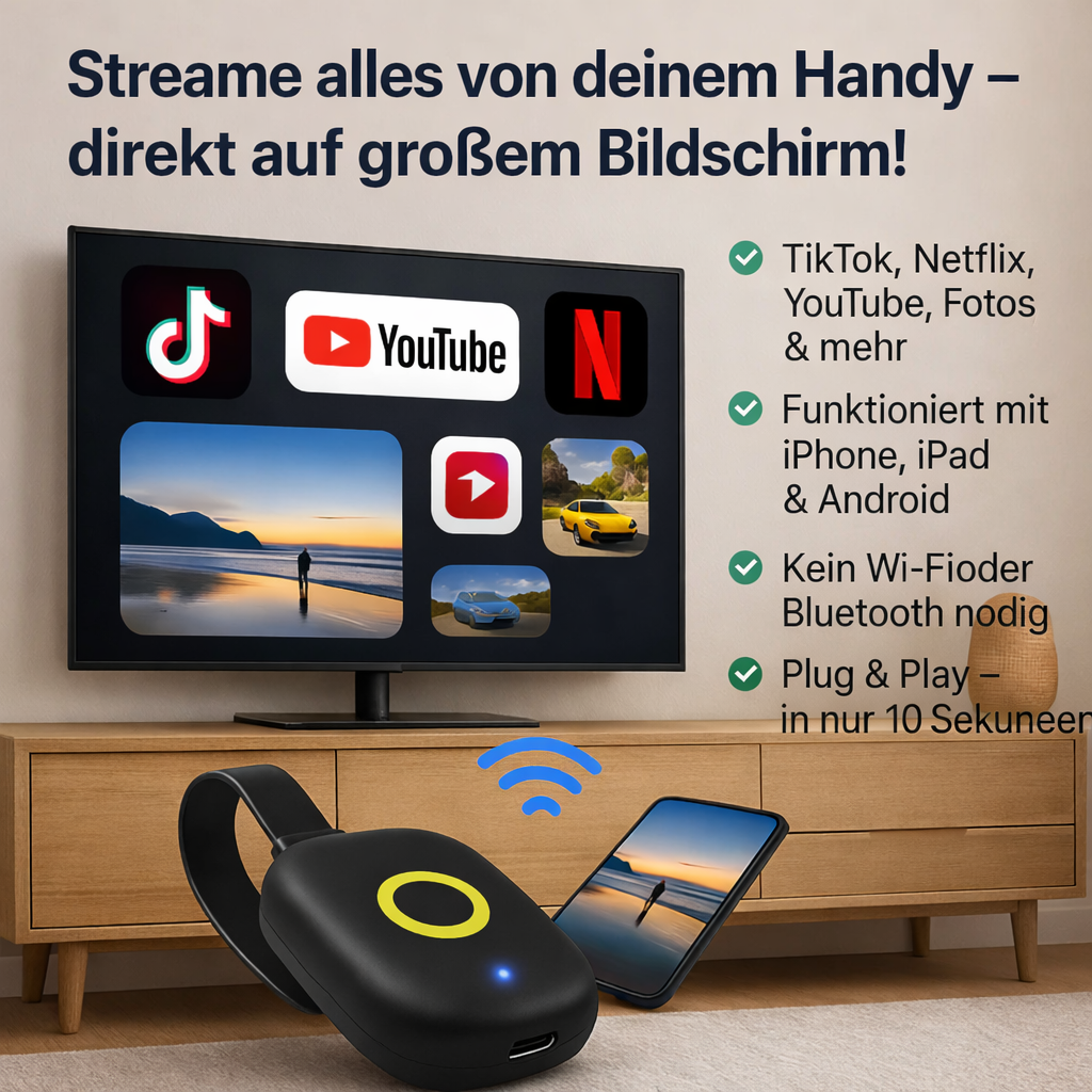 Wireless Display Dongle Adapter | HDMI Plug-and-Play Streaming Device