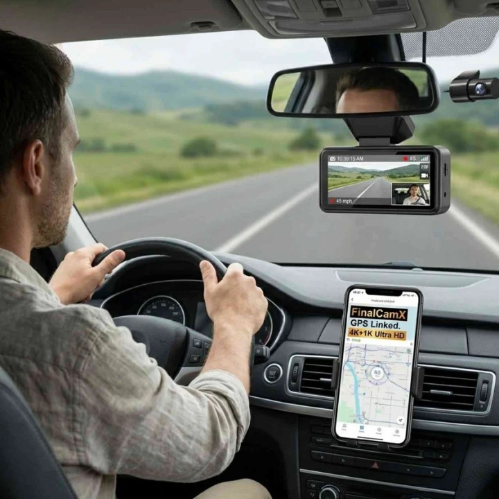 Dual-Lens 4K Dash Camera with GPS and WiFi Connectivity