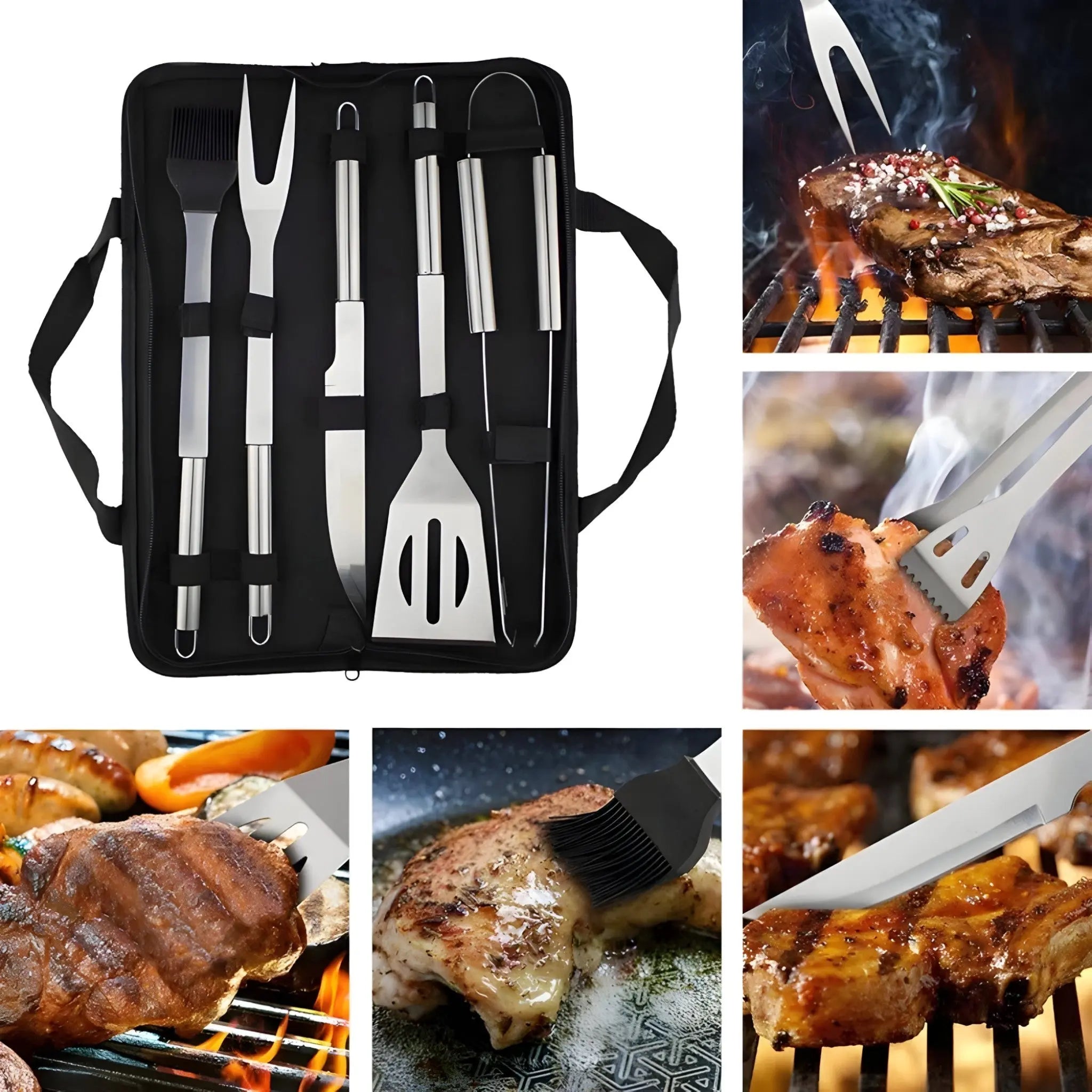 Grill Cutlery Set in Stainless Steel with Carrying Bag – Available in 3 or 5 Pieces