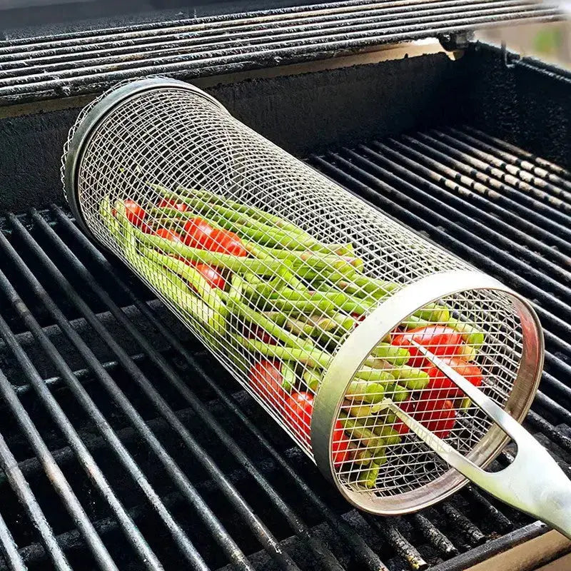 Stainless Steel Grill Basket | Rolling Basket | Safe for Small Foods