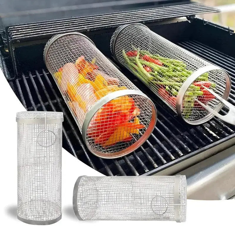 Stainless Steel Grill Basket | Rolling Basket | Safe for Small Foods