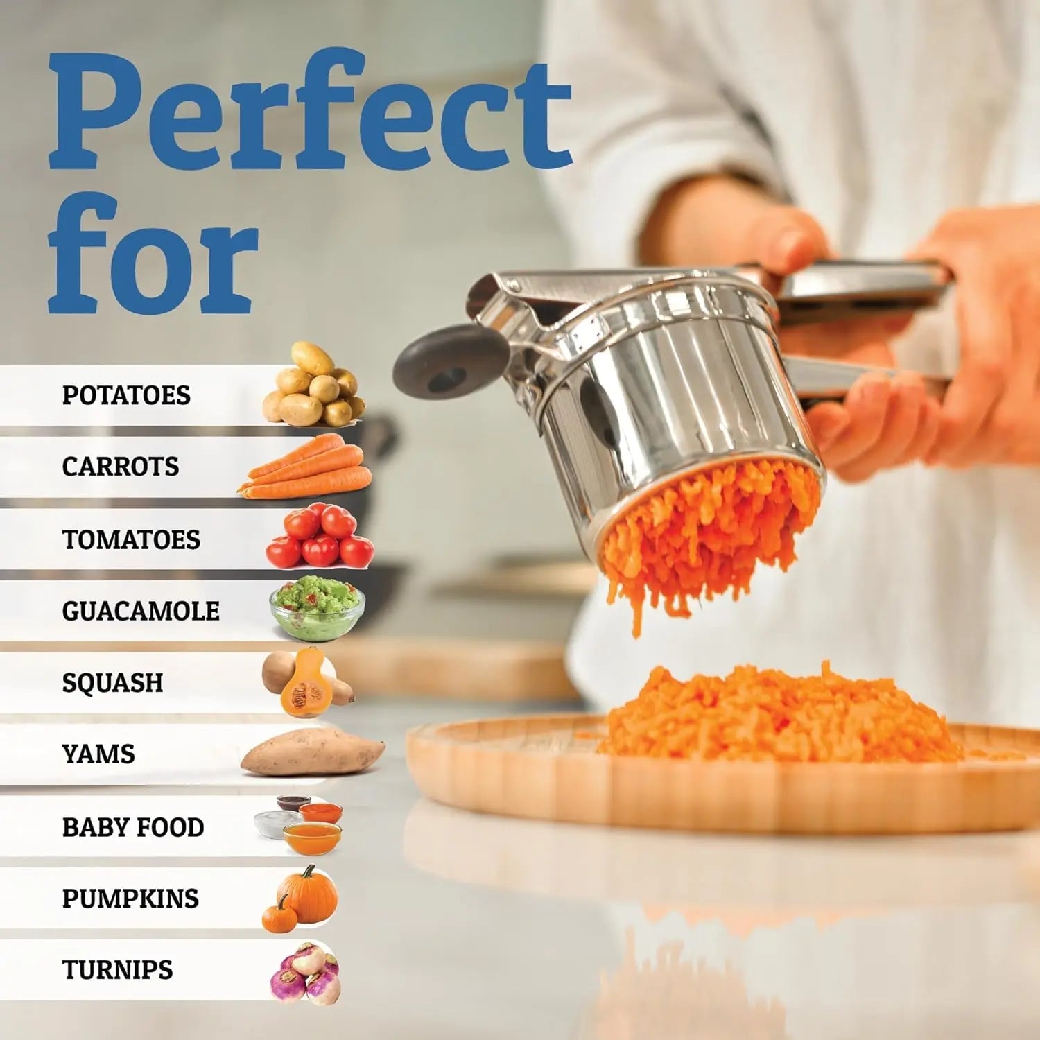 Potato Masher in Stainless Steel – 440 ml, Smooth Puree in a Single Press