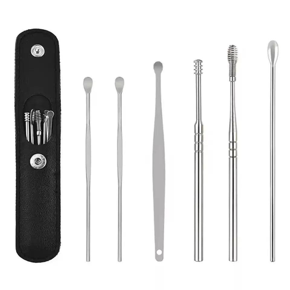 Stainless Steel Ear Cleaning Kit – 6 Tools in Leather Pouch