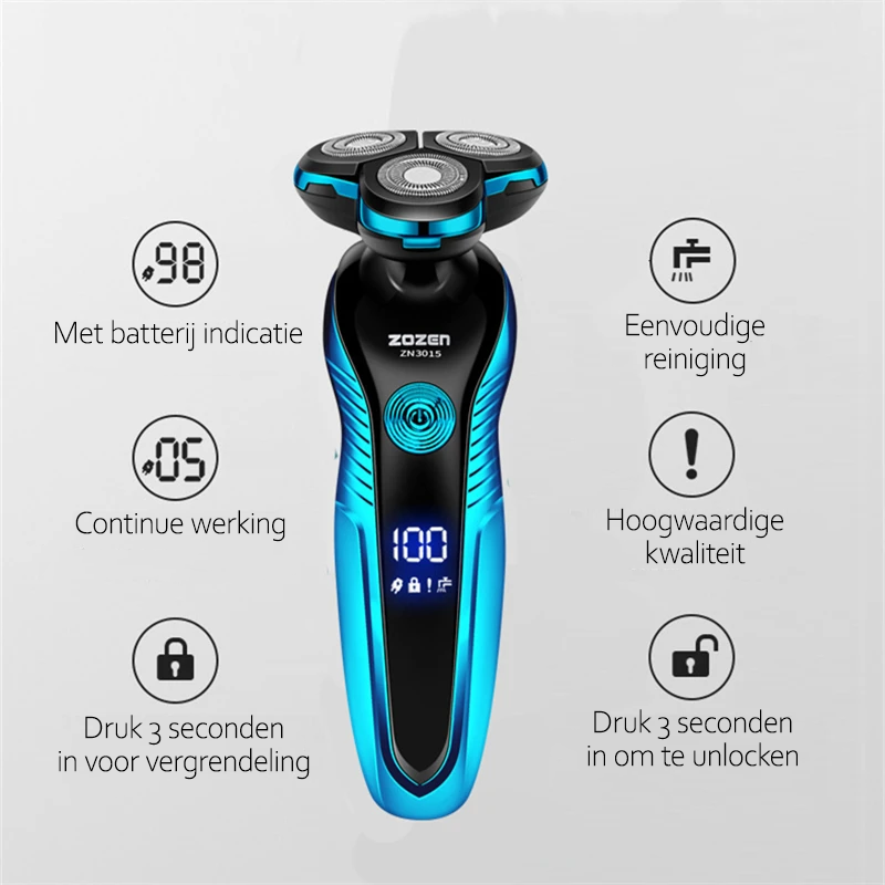 Rotary Electric Shaver with 3 Heads and USB Charging Capability