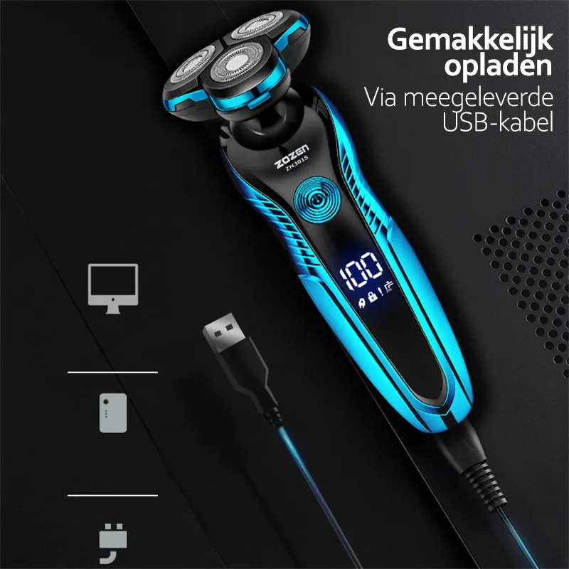 Rotary Electric Shaver with 3 Heads and USB Charging Capability