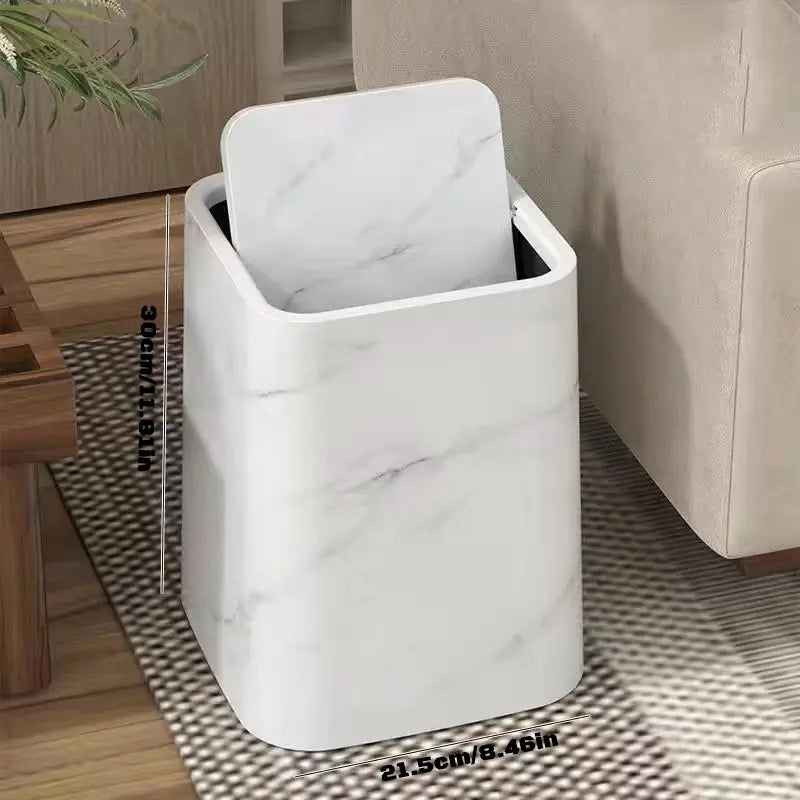 Dual-Compartment Waste Bin with Swing Lid – Stylish Marble-Style Trash Can for Home and Office