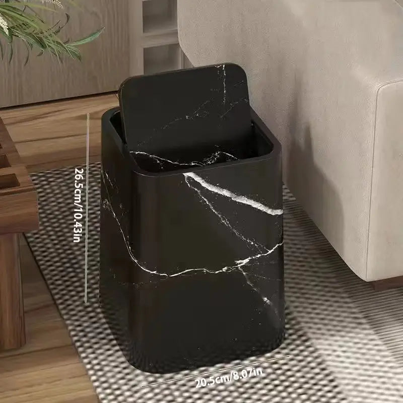 Dual-Compartment Waste Bin with Swing Lid – Stylish Marble-Style Trash Can for Home and Office