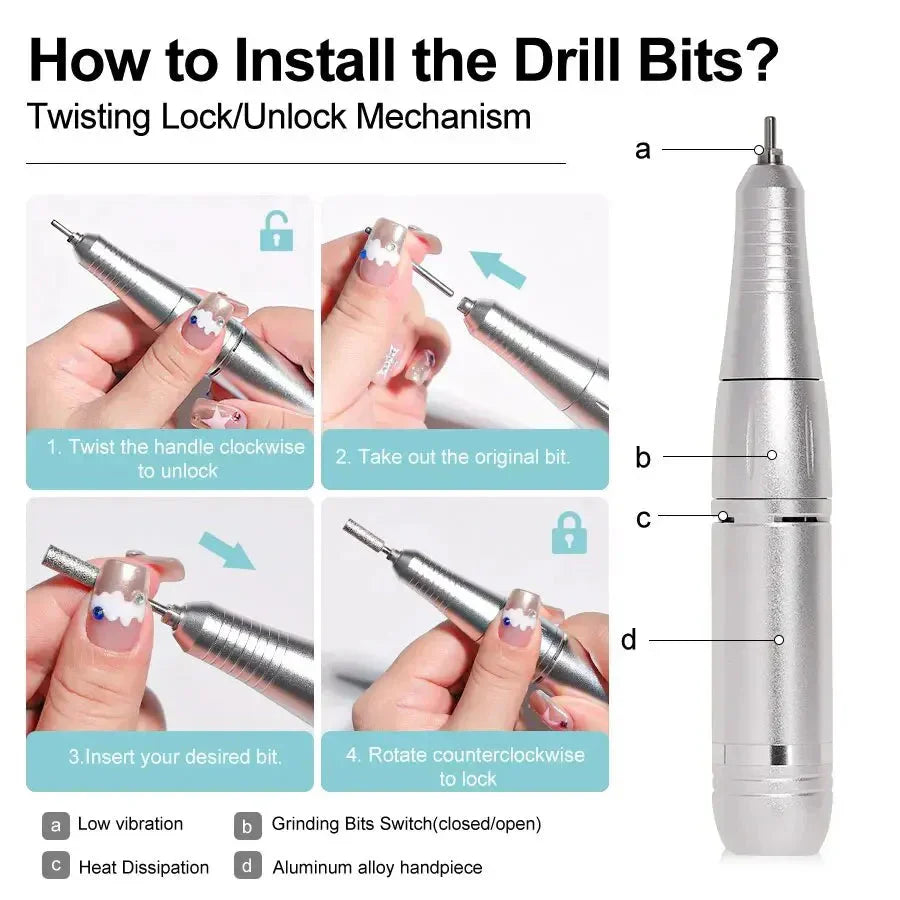 Cordless Rechargeable Electric Nail Drill with LCD Display Control