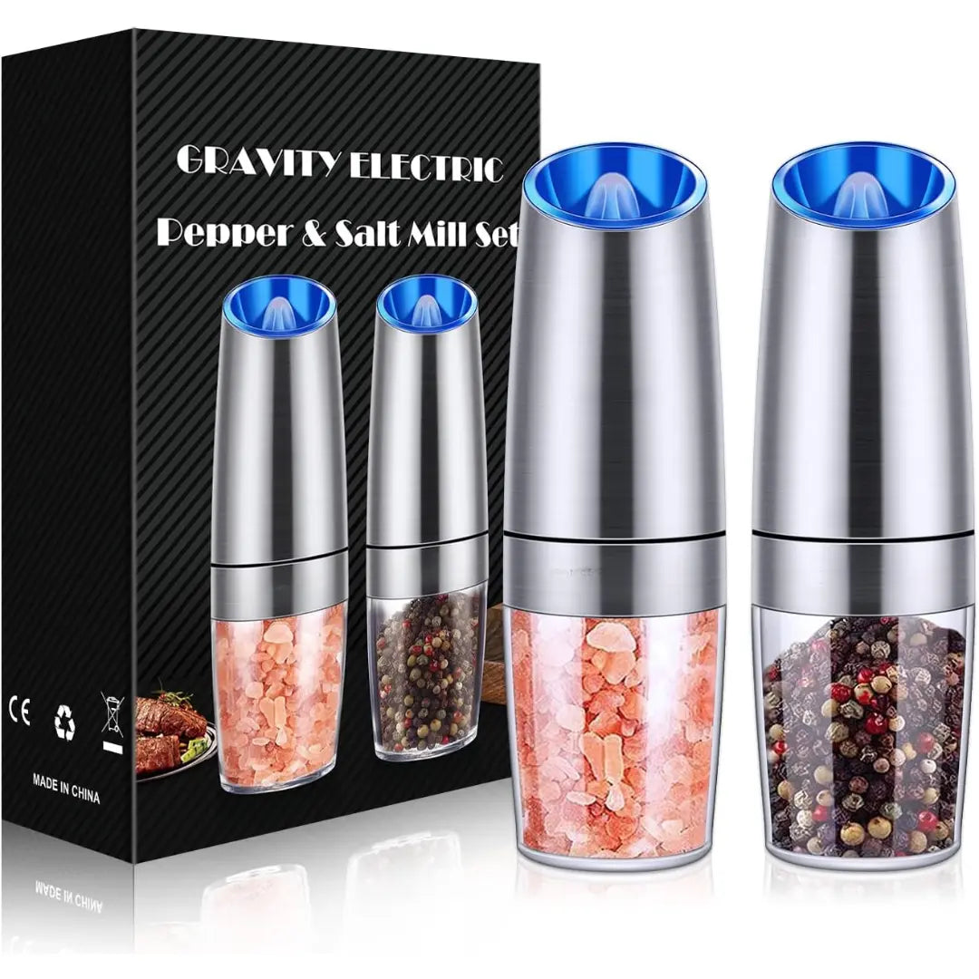 Electric Salt and Pepper Mill Set – Rechargeable, LED Light, Easy One-Hand Use