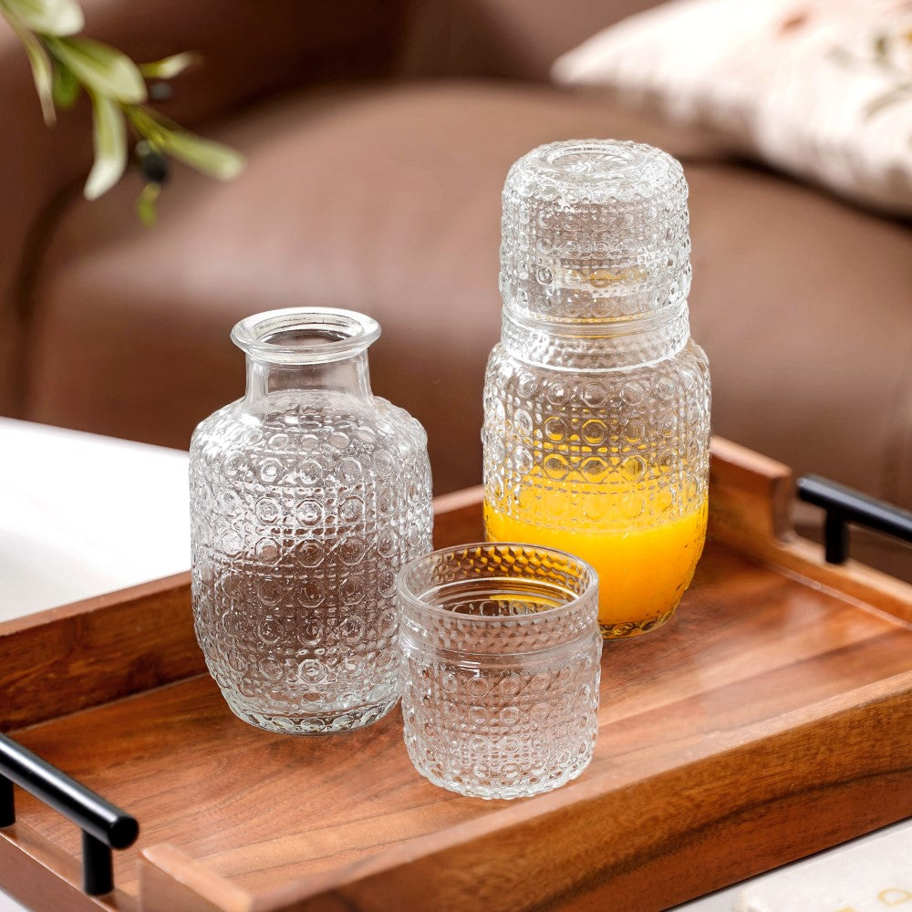 Water Carafe with Lid and Glasses – Nightstand Drinking Set