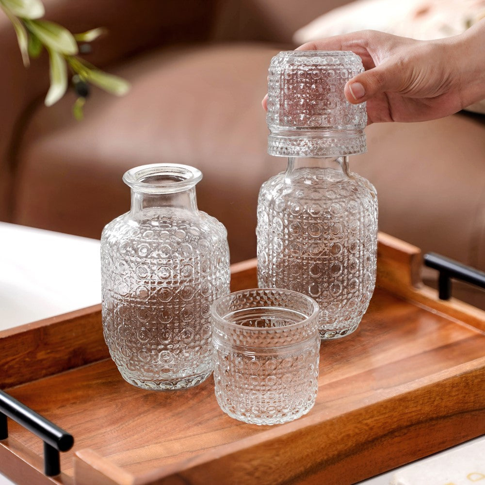Water Carafe with Lid and Glasses – Nightstand Drinking Set