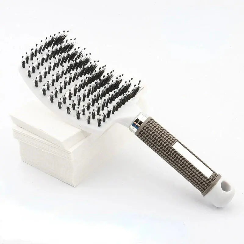 Wild Boar Bristle Hairbrush with Curved Vent for Glossy Hair