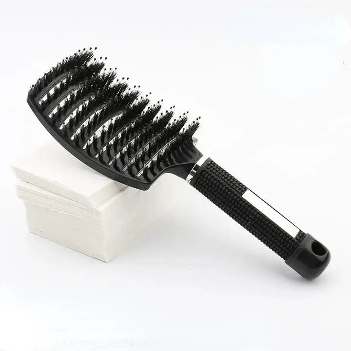 Wild Boar Bristle Hairbrush with Curved Vent for Glossy Hair