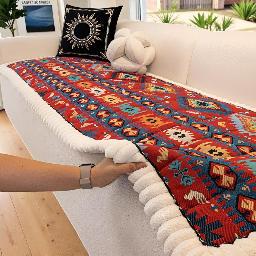 Non-Slip Sofa Cover with Ethnic Design – Quilted Style