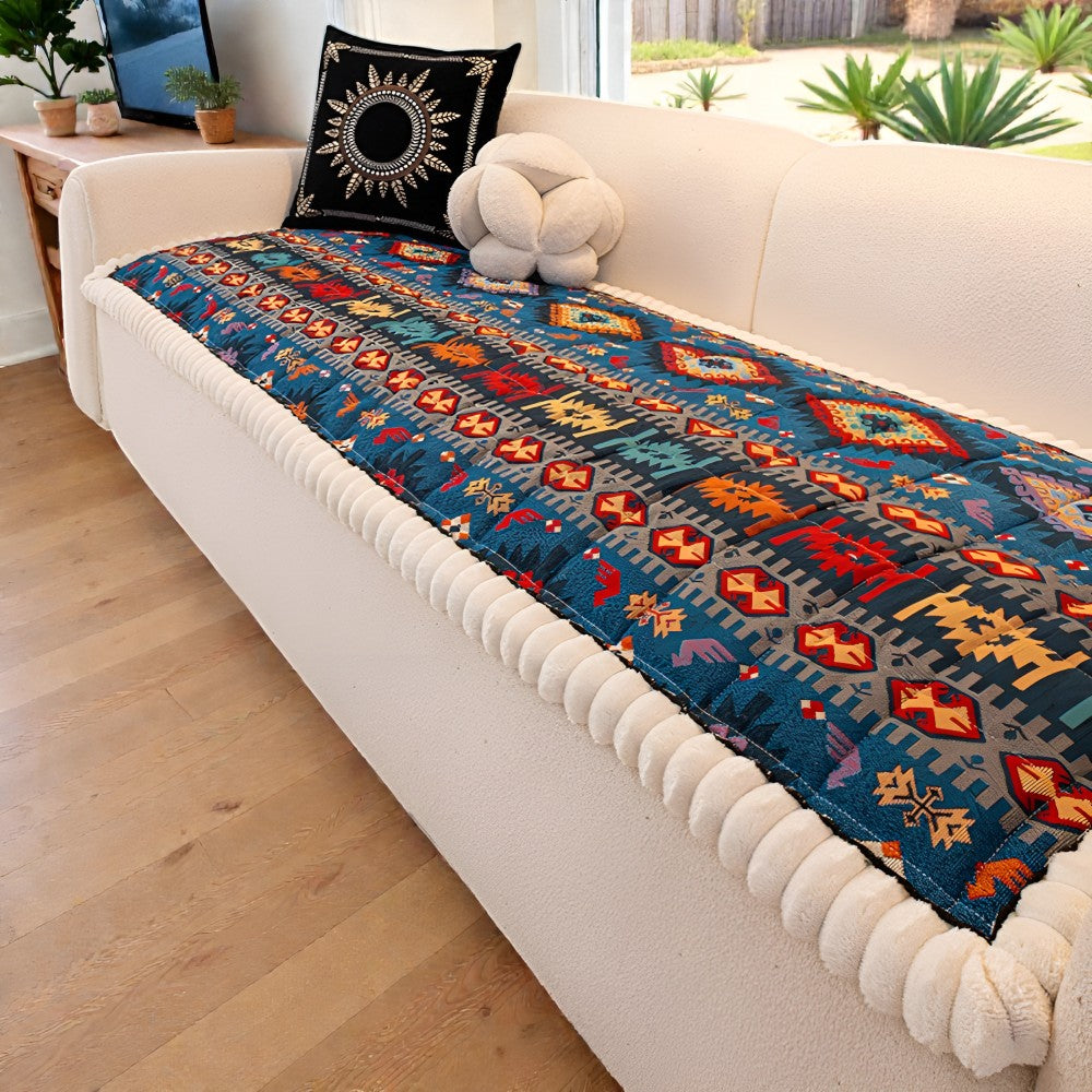 Non-Slip Sofa Cover with Ethnic Design – Quilted Style