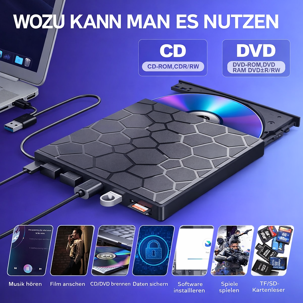 External Drive | Plug and Play No Driver Needed | USB C Hub with SD Card Reader