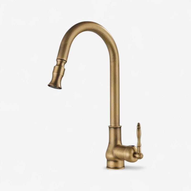 Adjustable Spout Kitchen Faucet in Antique Brass with Sturdy Build