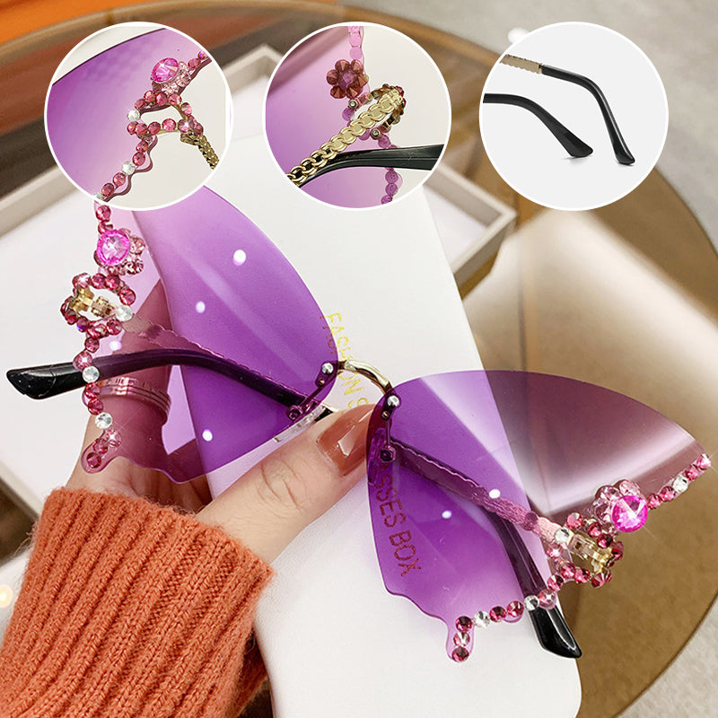 Crystal-Embellished Butterfly-Shaped Sunglasses