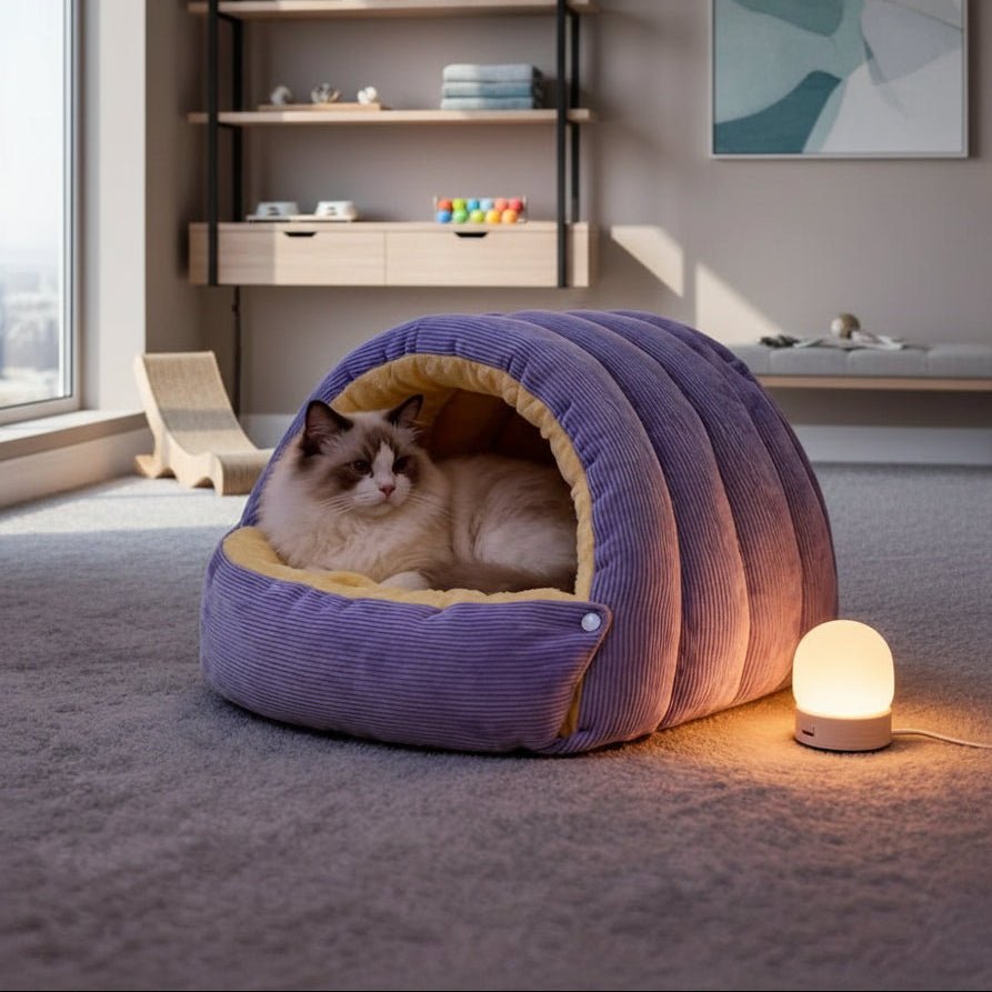 Washable Cat Cave with Corduroy Exterior – Cozy and Warm