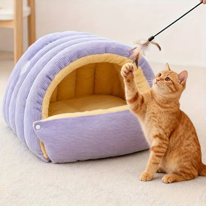Washable Cat Cave with Corduroy Exterior – Cozy and Warm