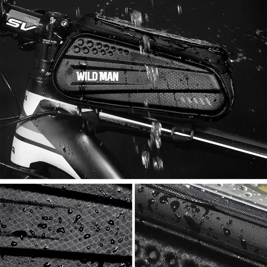 Bike Frame Bag with Waterproof Hardcase – Touchscreen Window & Headphone Port