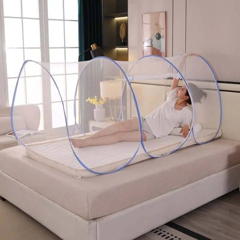Foldable White Polyester Mosquito Net with Zipper Opening