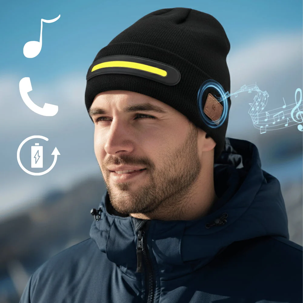 Bluetooth Music Beanie with Headlamp Light