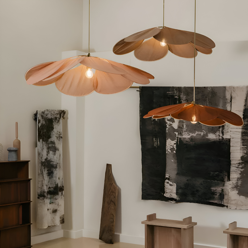 Fabric Shade Flower-Shaped Pendant Light