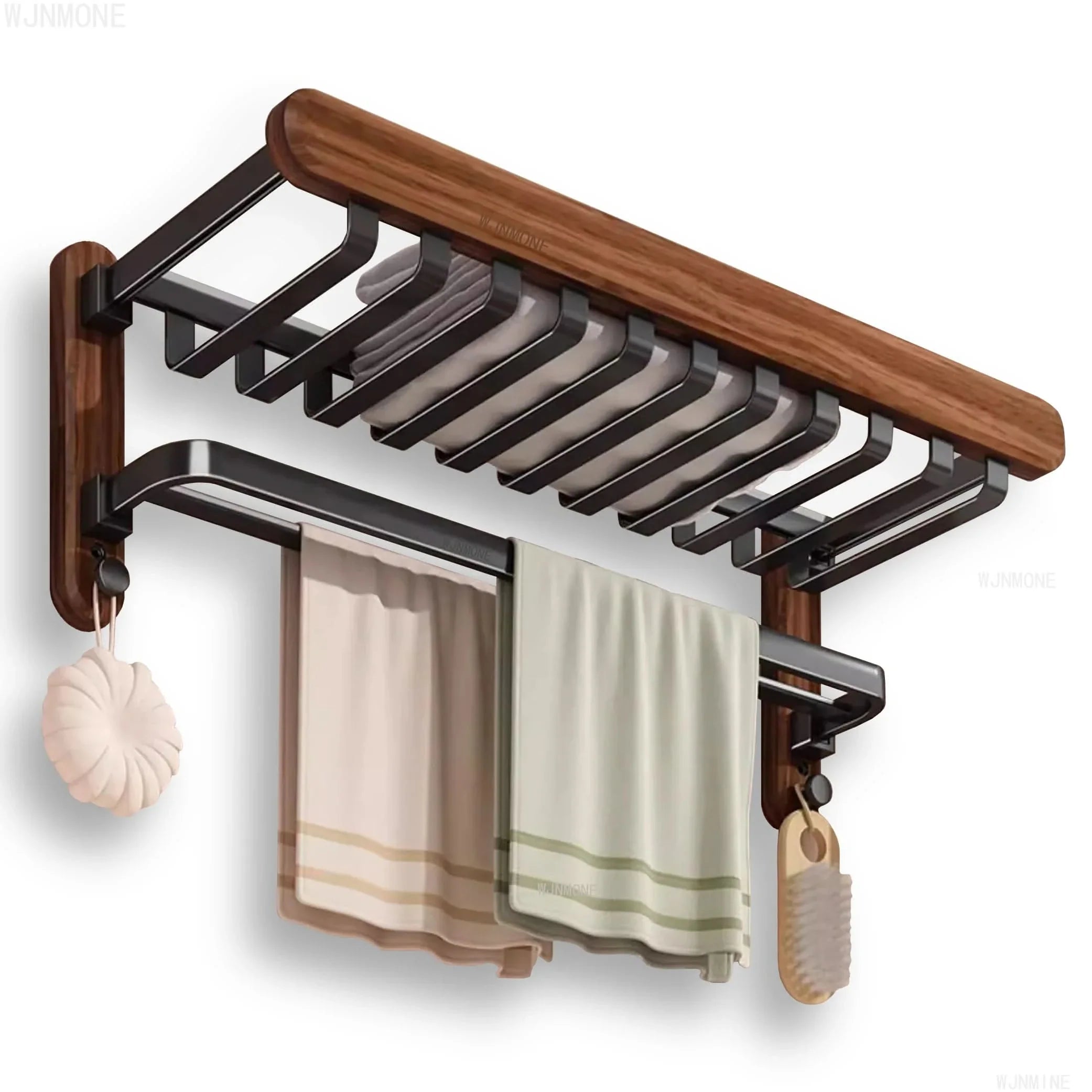 Foldable Towel Rack in Walnut Finish
