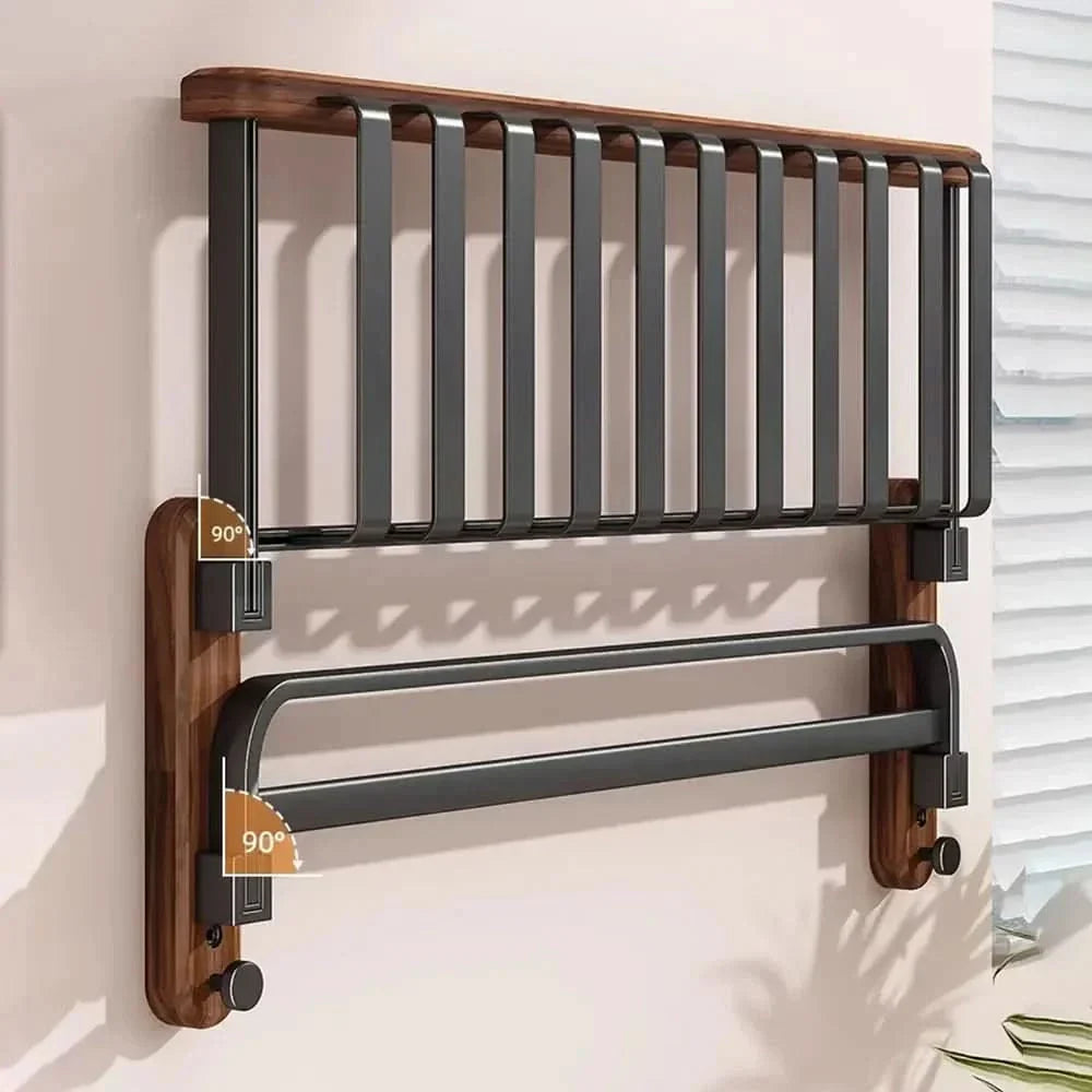 Foldable Towel Rack in Walnut Finish