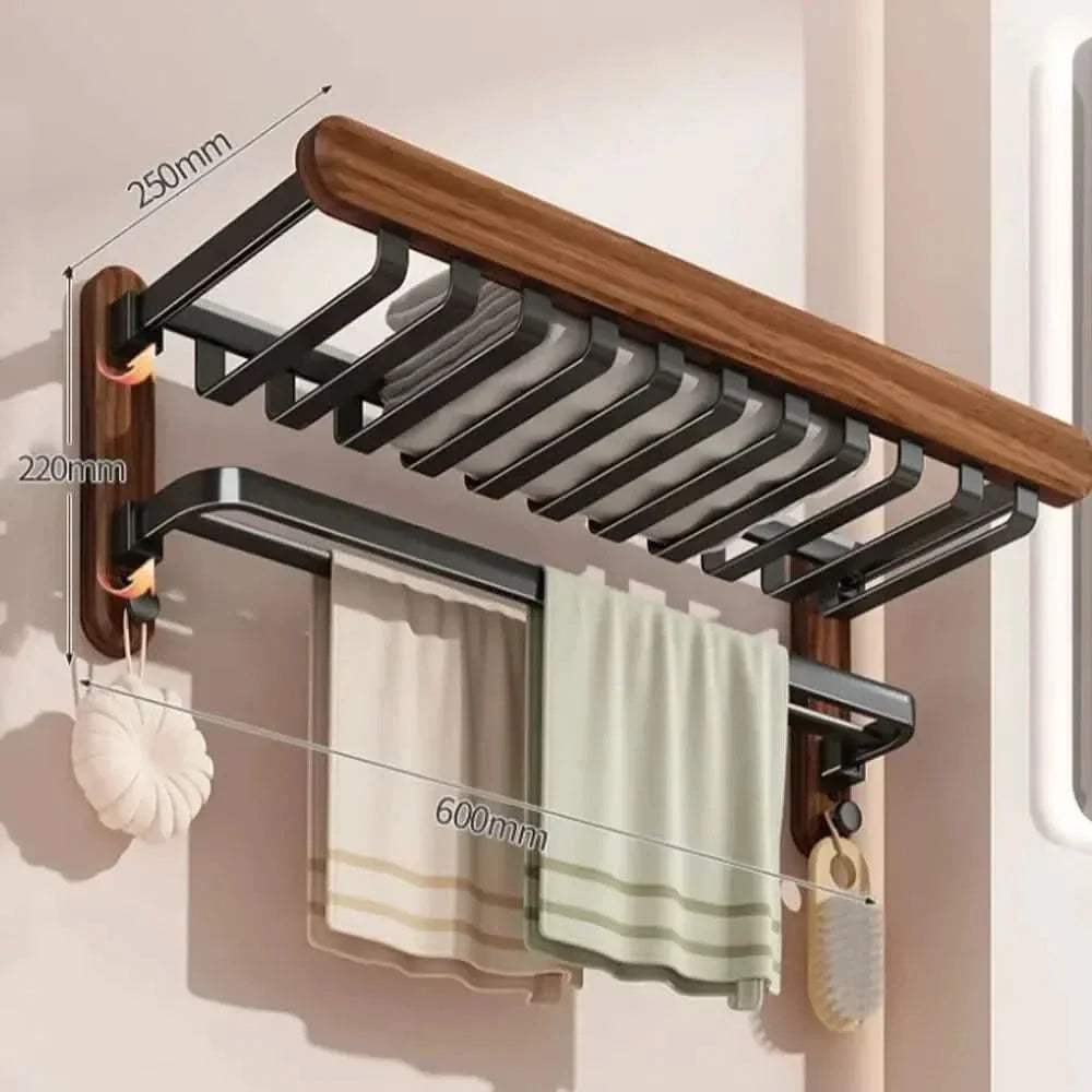 Foldable Towel Rack in Walnut Finish
