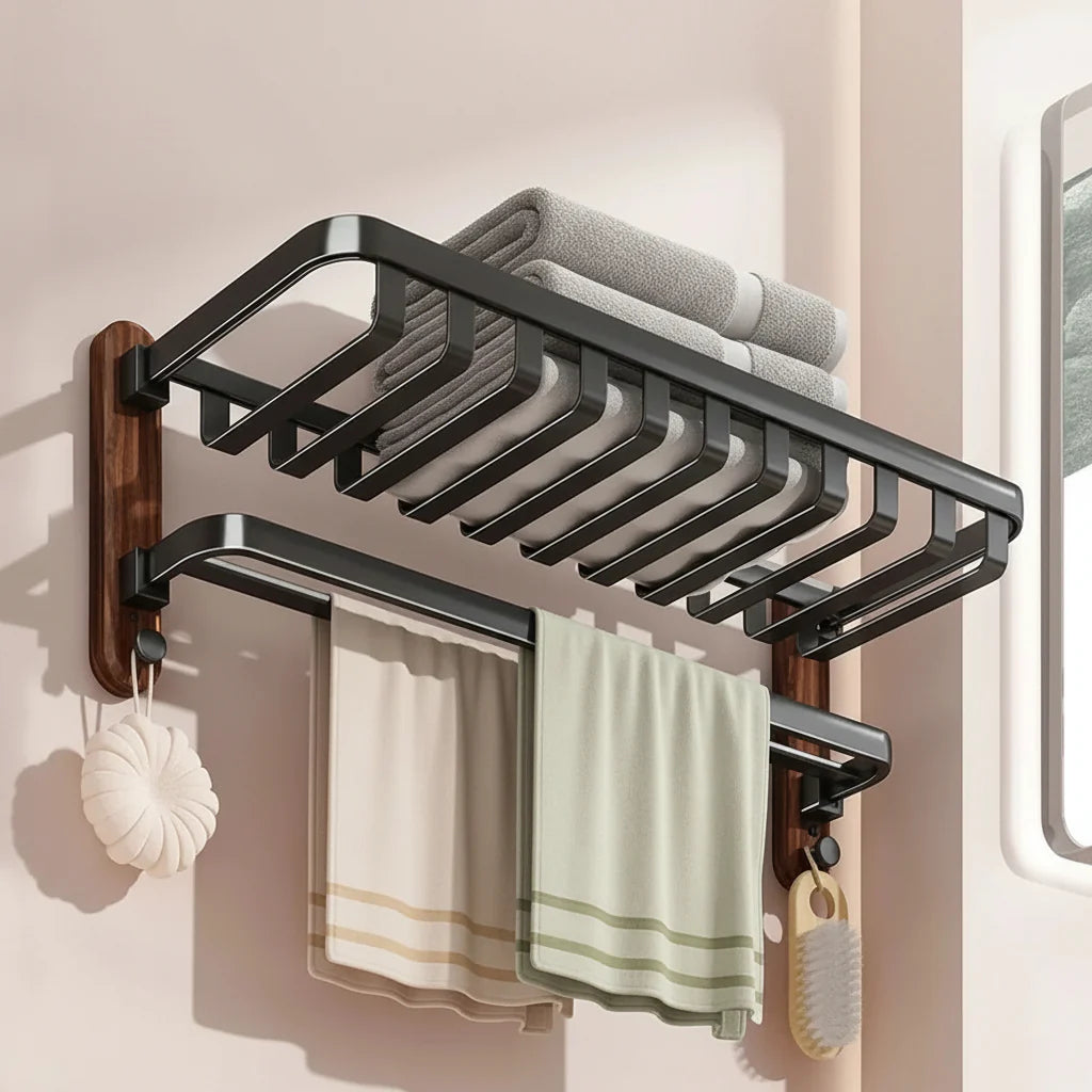 Foldable Towel Rack in Walnut Finish