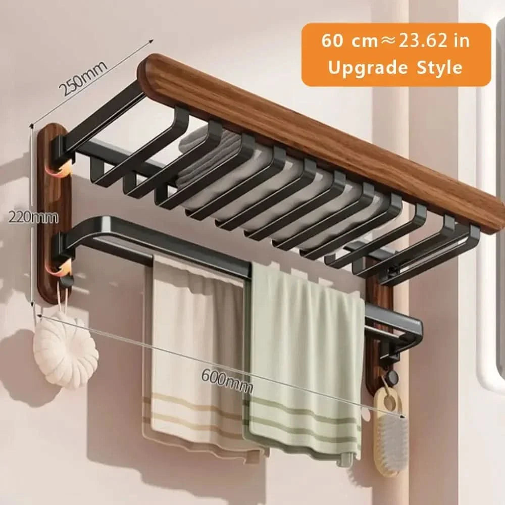 Foldable Towel Rack in Walnut Finish