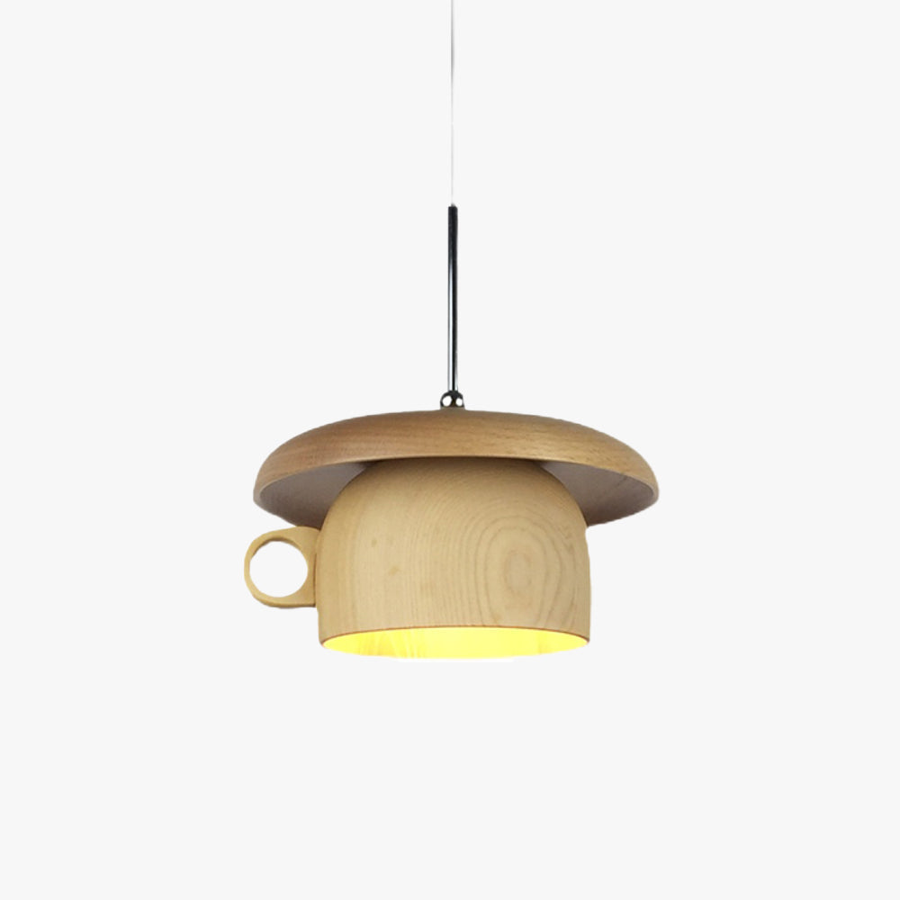 Teacup-Shaped Pendant Light – Natural Wood Finish