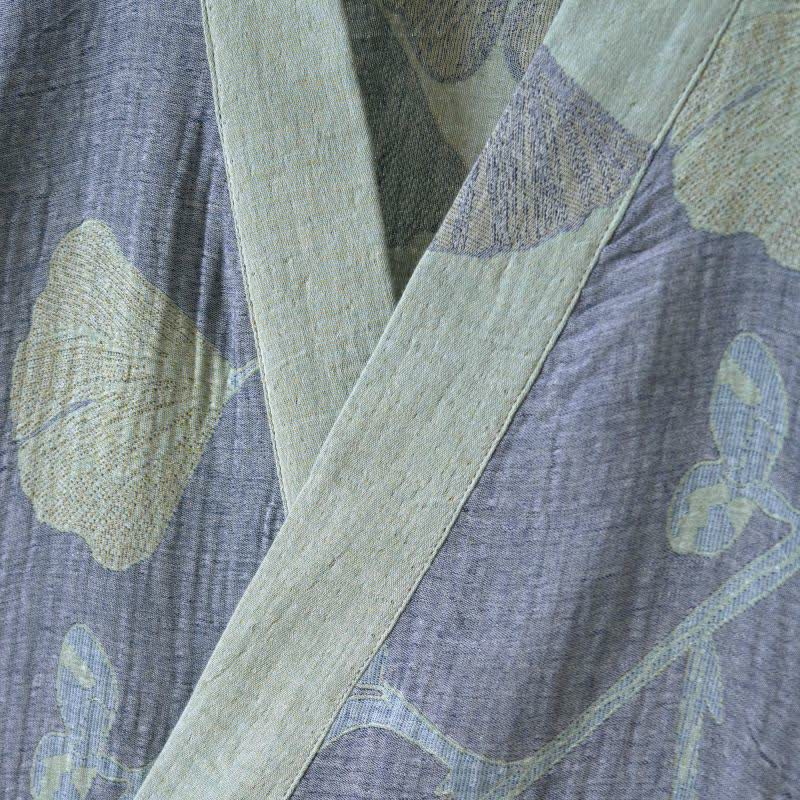 Japanese-Style Bathrobe Made of Organic Cotton Gauze – Ginkgo Leaf Design