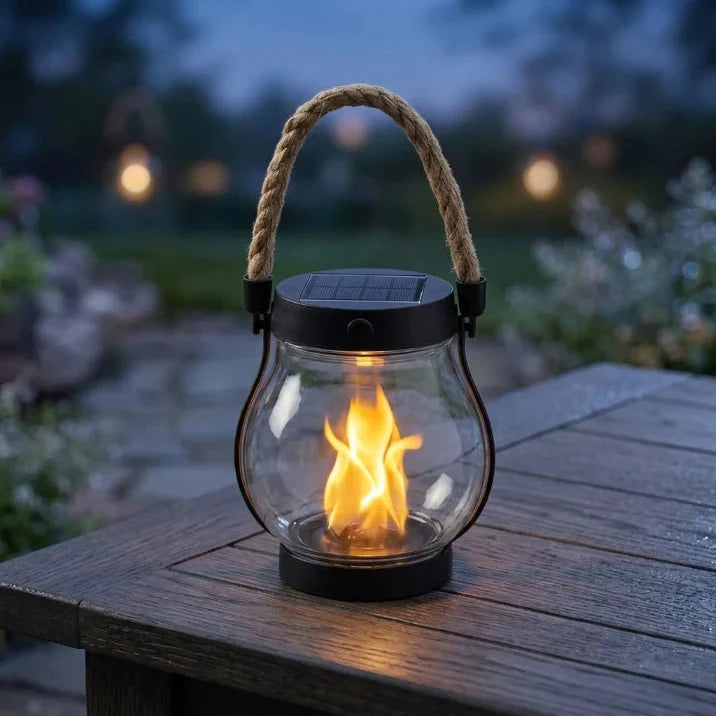 Weatherproof Solar Lantern with Flame Effect – 8-Hour Light & USB-C Charge
