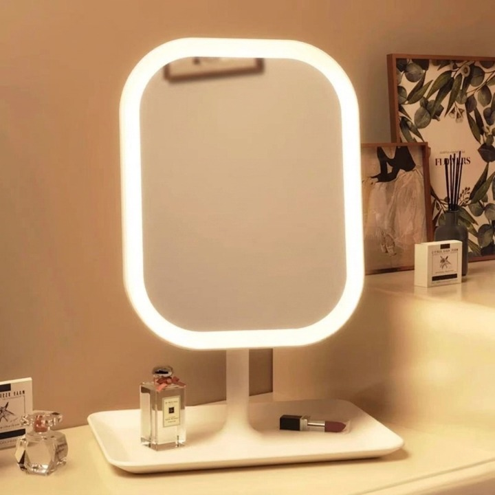 Wireless LED Makeup Mirror – Dimmable with Touch Control and 3 Light Colors
