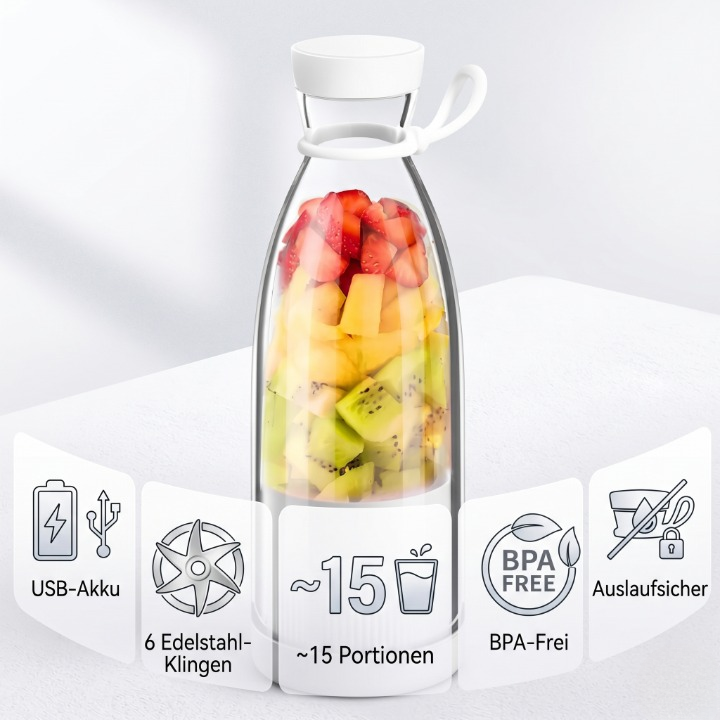 Portable Blender for Smoothies – USB Rechargeable, 6 Steel Blades, BPA-Free