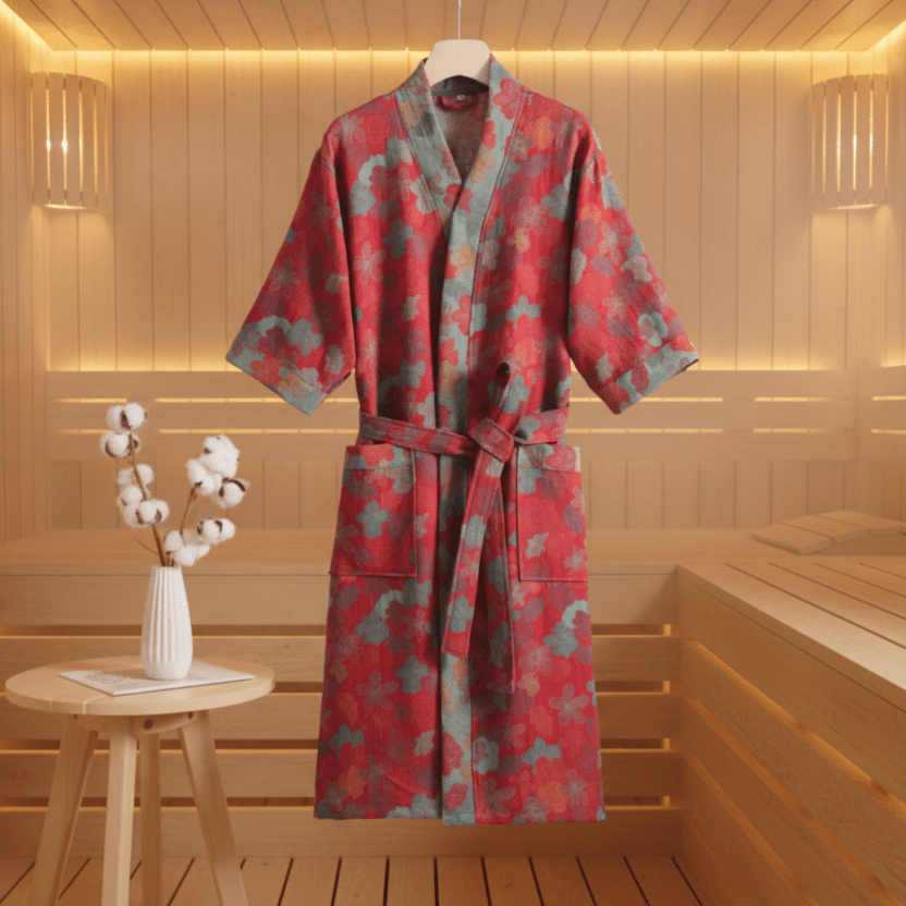 Organic Cotton Two-Tone Bathrobe – Reversible Double-Gauze Kimono