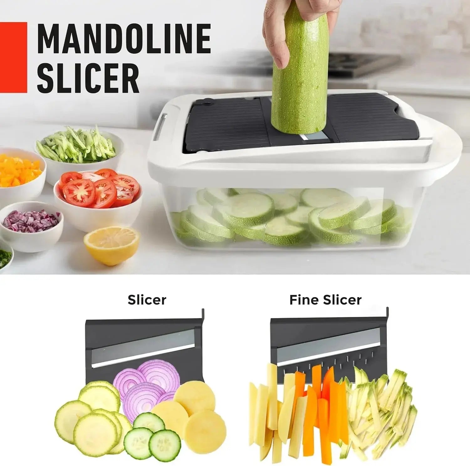Vegetable Cutter with Safety Holder and Catch Container – Dicing, Slicing, and Grating