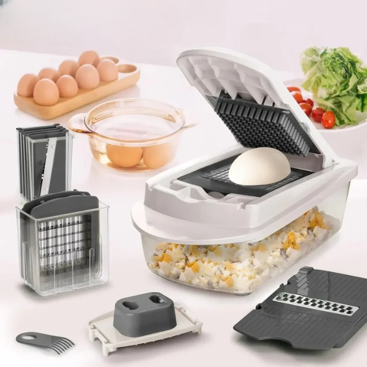 8 Blades Vegetable Slicing Tool – Comes with Collection Box & Safety Guard
