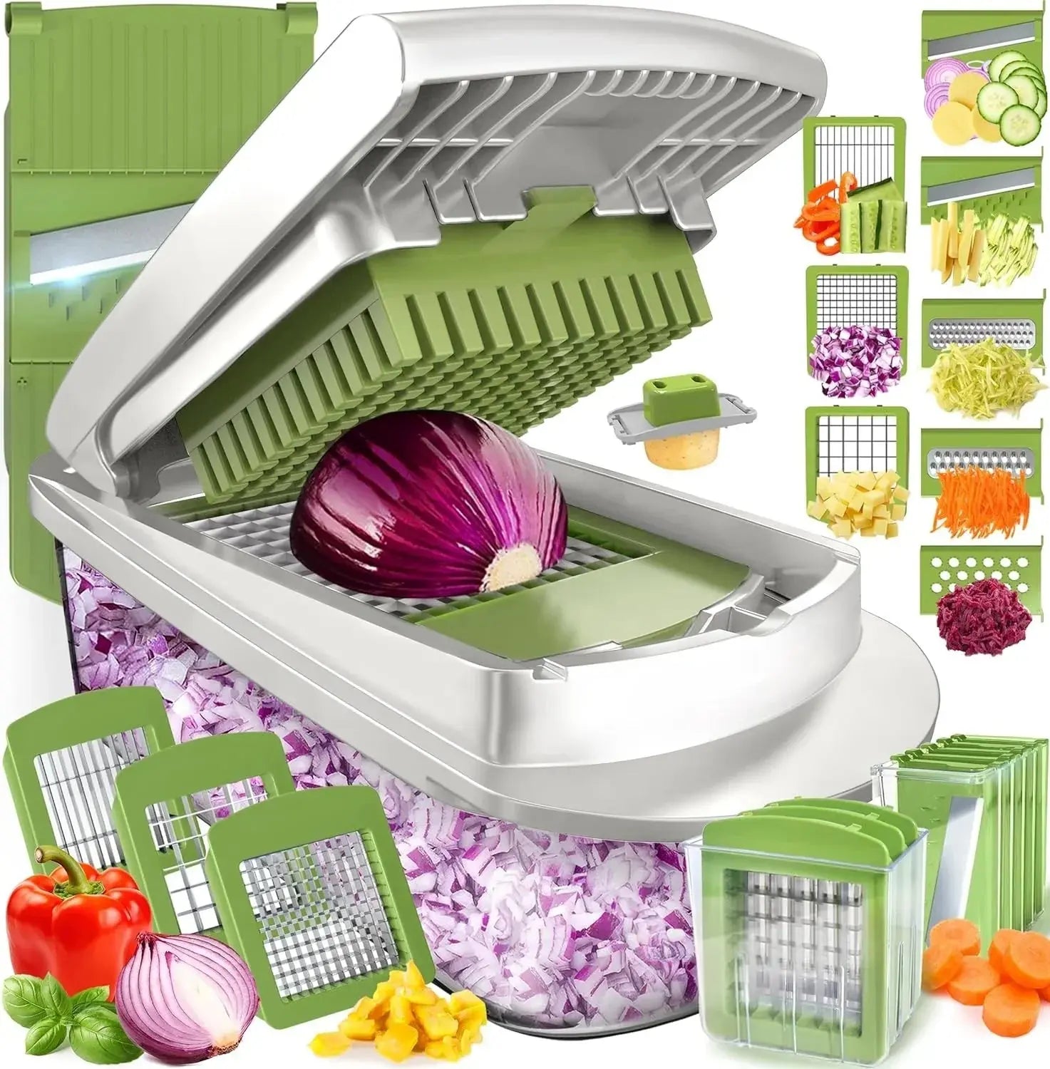 8 Blades Vegetable Slicing Tool – Comes with Collection Box & Safety Guard