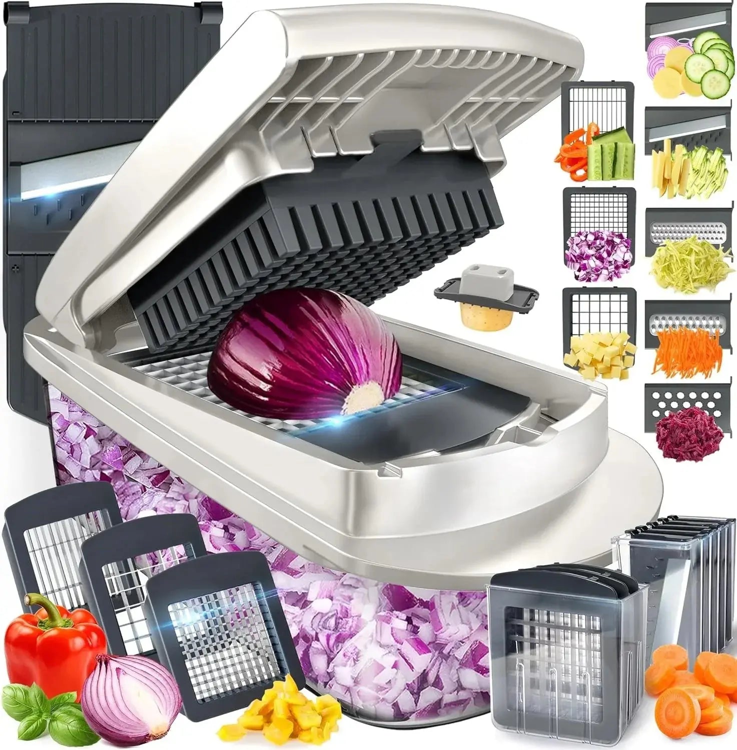 8 Blades Vegetable Slicing Tool – Comes with Collection Box & Safety Guard