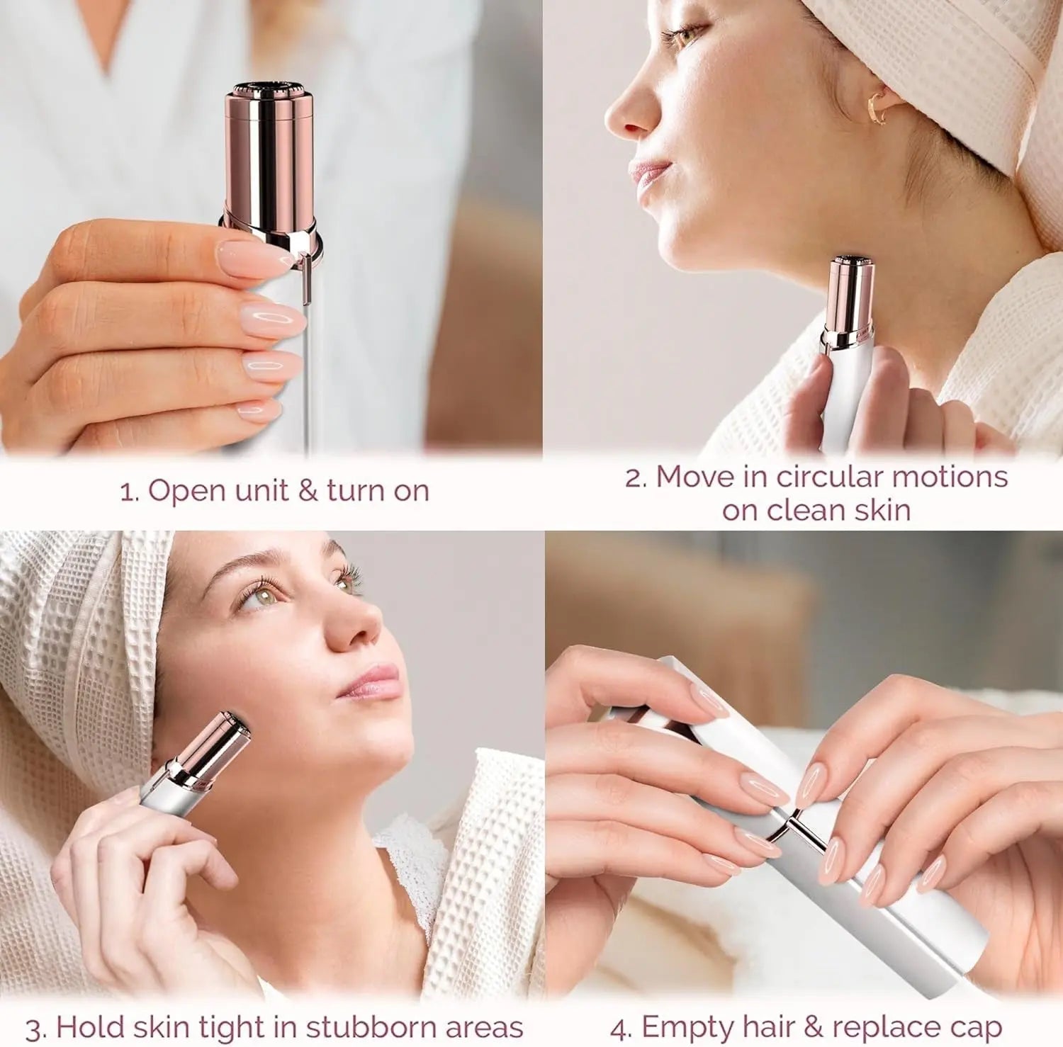 Compact Electric Facial Hair Remover – Lipstick Style in Rose Gold