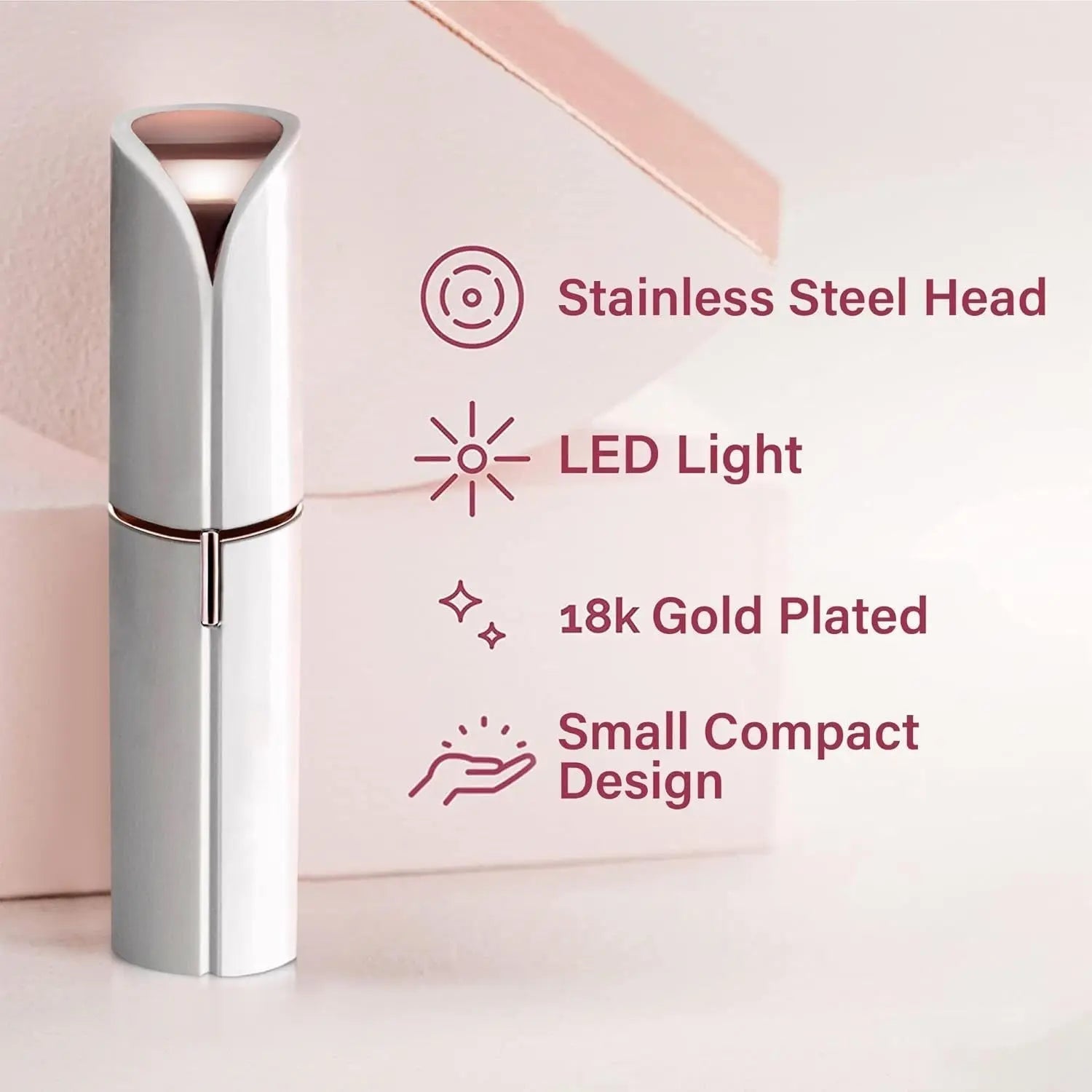 Compact Electric Facial Hair Remover – Lipstick Style in Rose Gold