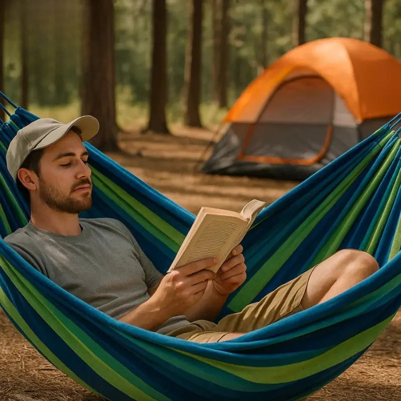 Striped Hammock with Non-Slip Bottom – 260 × 150 cm, Foldable Design